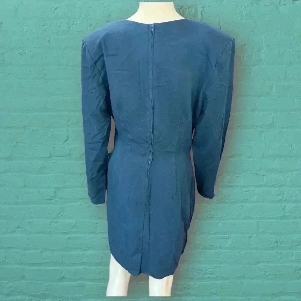 Vintage little black sexy cocktail 80’s dress sarong-small - Picture 6 of 11